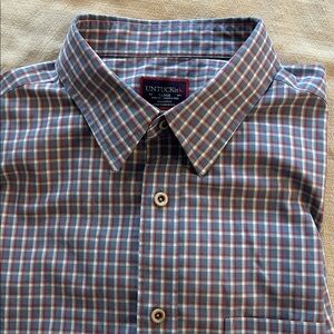 Untuckit Shirt Blue Red White Plaid Check Button Down Up Dress Office Mens Large